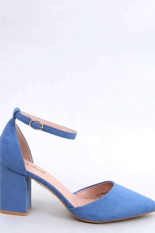 Women's Blue Suede Pumps with Adjustable Ankle Strap and 8 cm Heel Ecological Suede