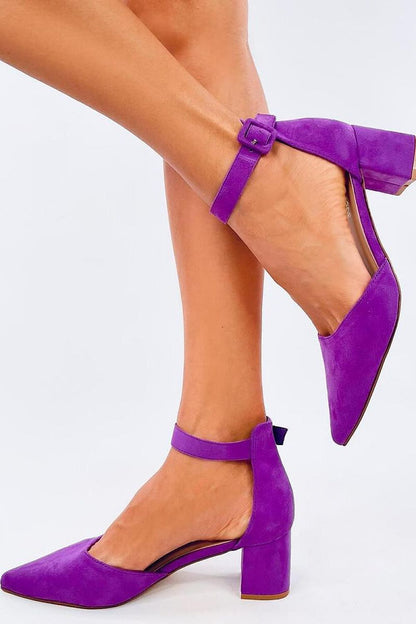 Women's Violet Low-Heeled Pumps with Ankle Strap and 5.5 cm Heel Ecological Suede