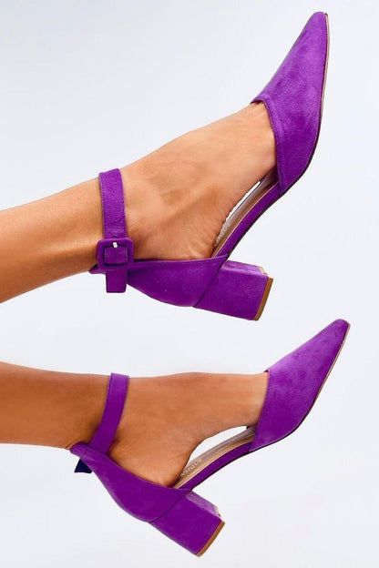 Women's Violet Low-Heeled Pumps with Ankle Strap and 5.5 cm Heel Ecological Suede