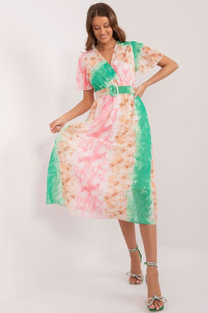 Colorful Print Flared Midi Dress with Belt - Ludowika 