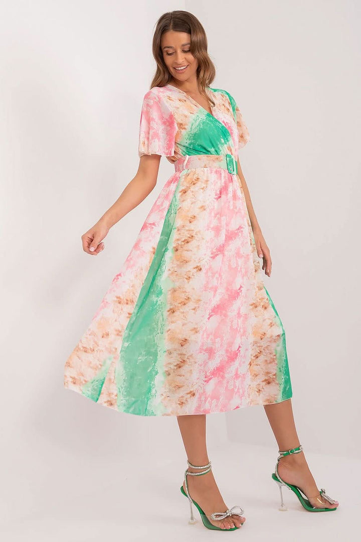 Colorful Print Flared Midi Dress with Belt - Ludowika 