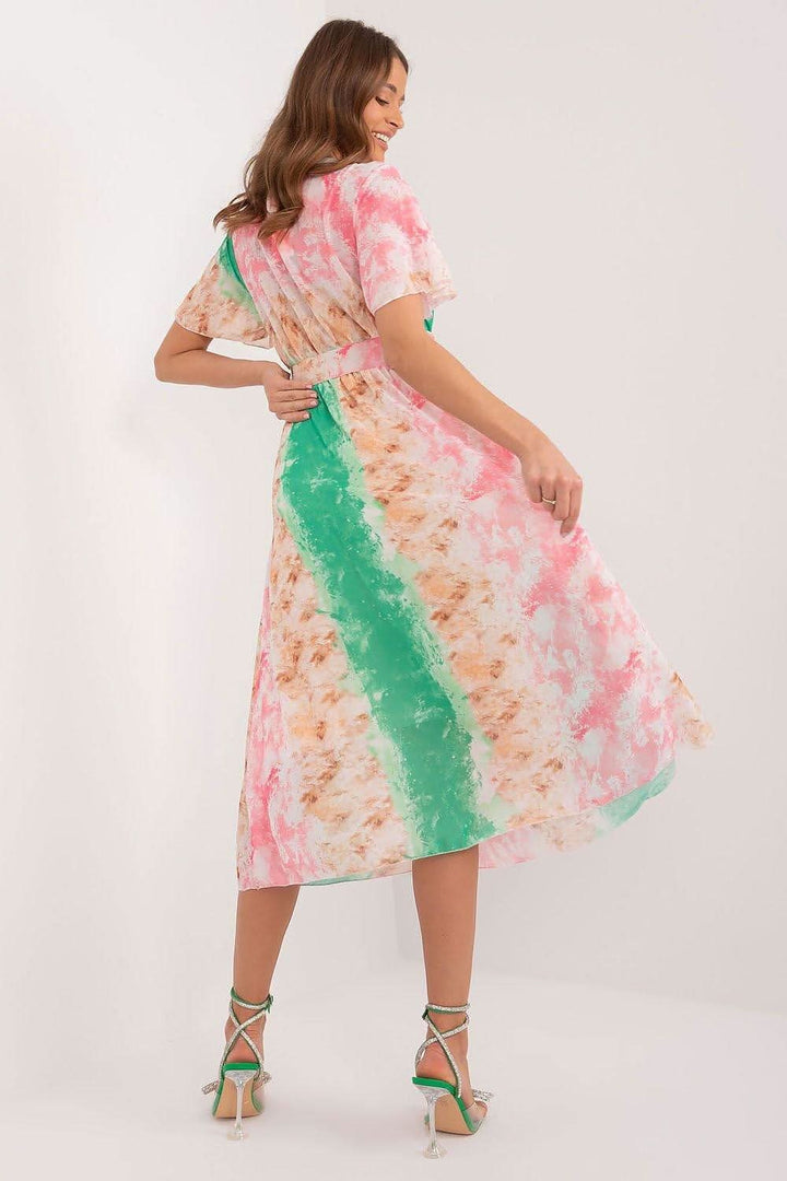 Colorful Print Flared Midi Dress with Belt - Ludowika 