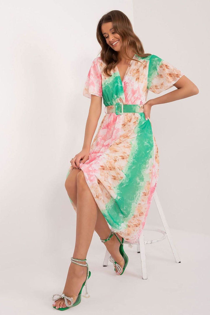 Colorful Print Flared Midi Dress with Belt - Ludowika 