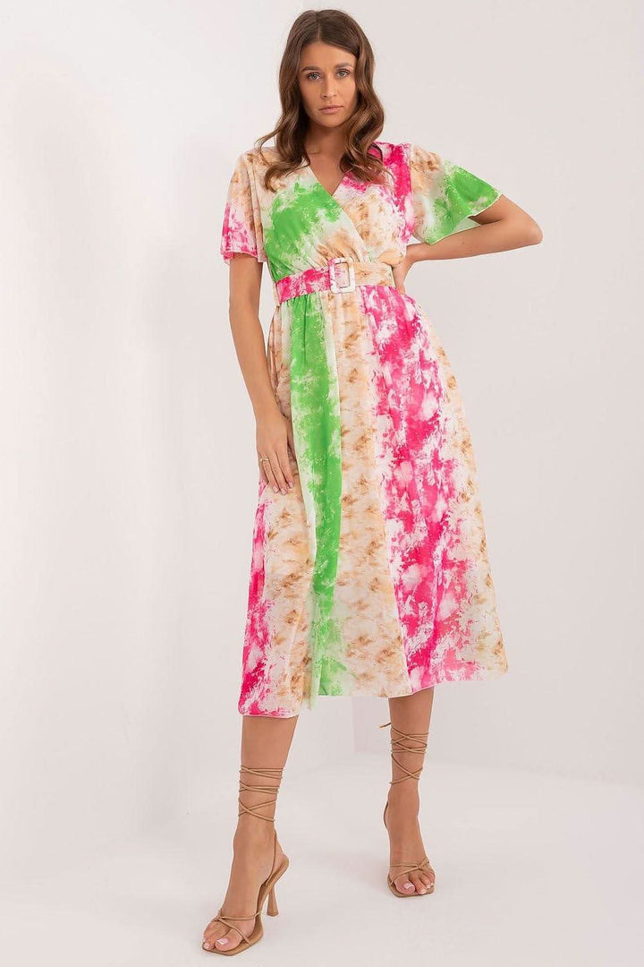 Colorful Print Flared Midi Dress with Belt - Ludowika 