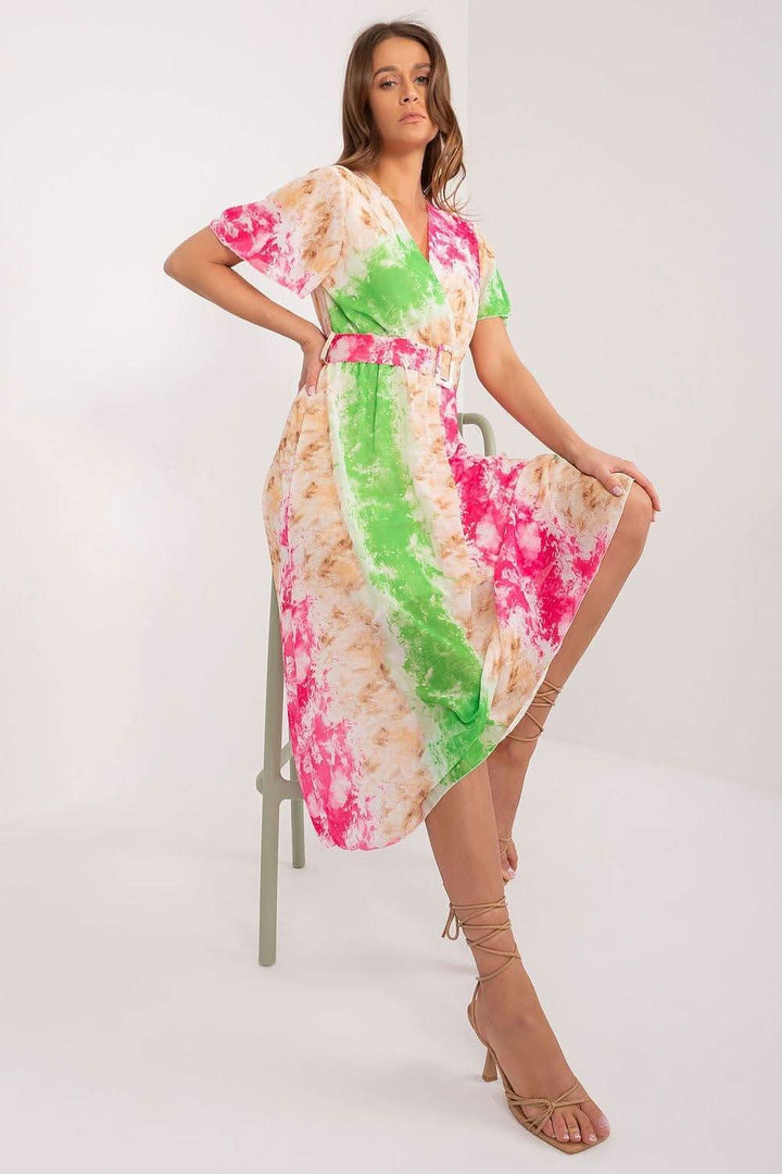 Colorful Print Flared Midi Dress with Belt - Ludowika 