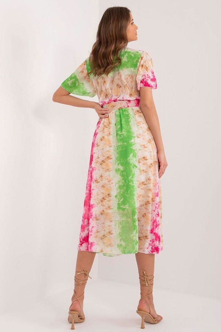 Colorful Print Flared Midi Dress with Belt - Ludowika 