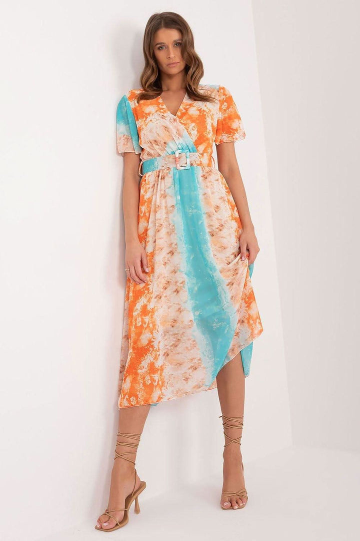 Colorful Print Flared Midi Dress with Belt - Ludowika 