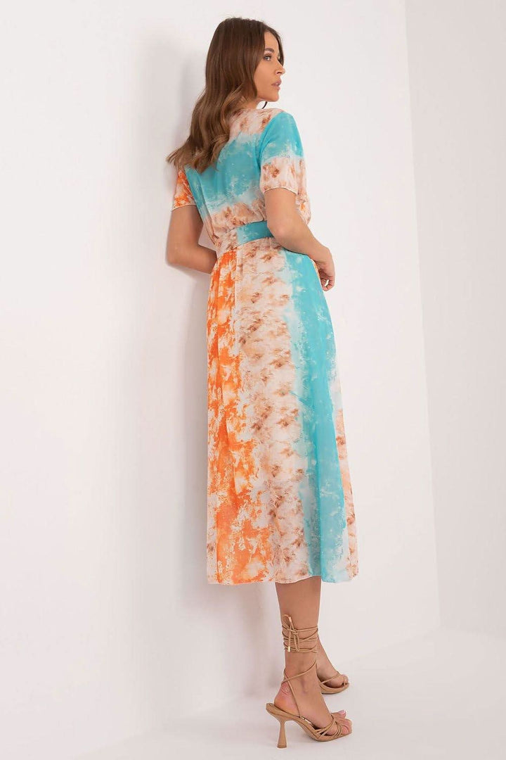 Colorful Print Flared Midi Dress with Belt - Ludowika 
