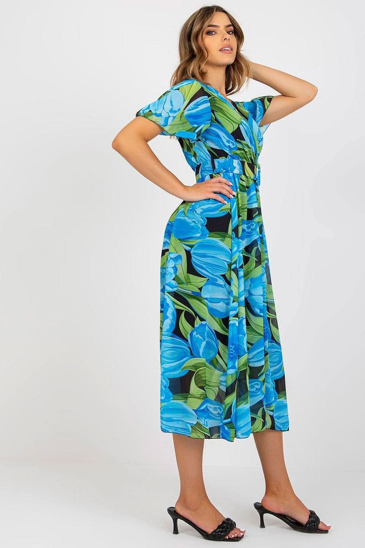 Colorful Print Flared Midi Dress with Belt - Ludowika 