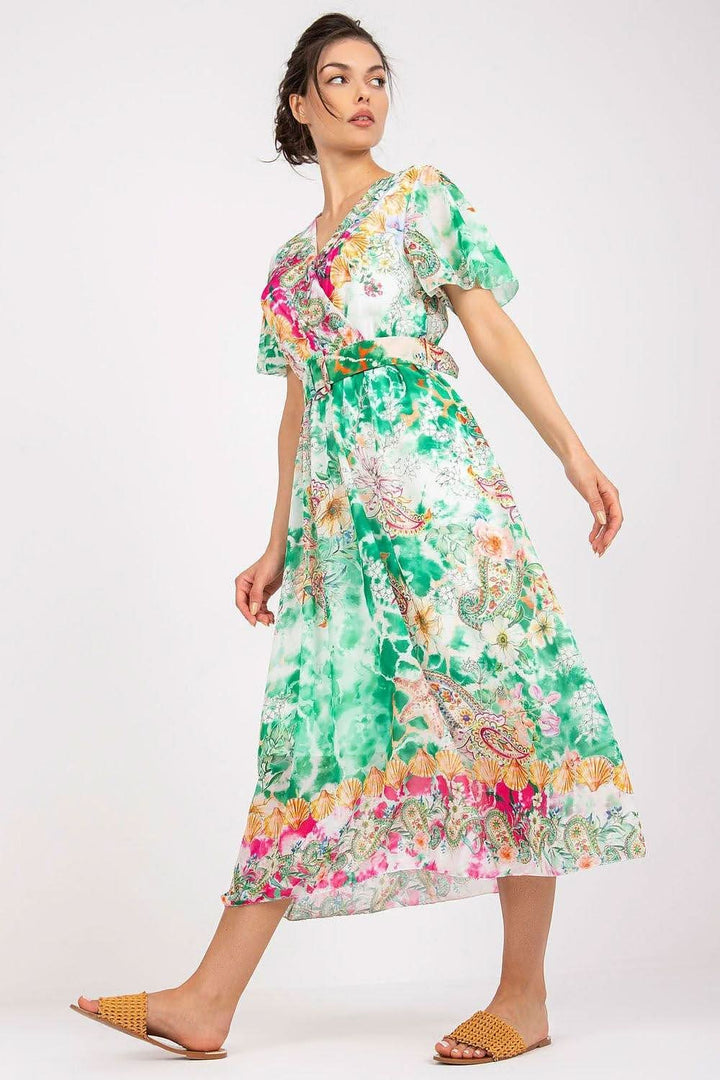 Colorful Print Flared Midi Dress with Belt - Ludowika 