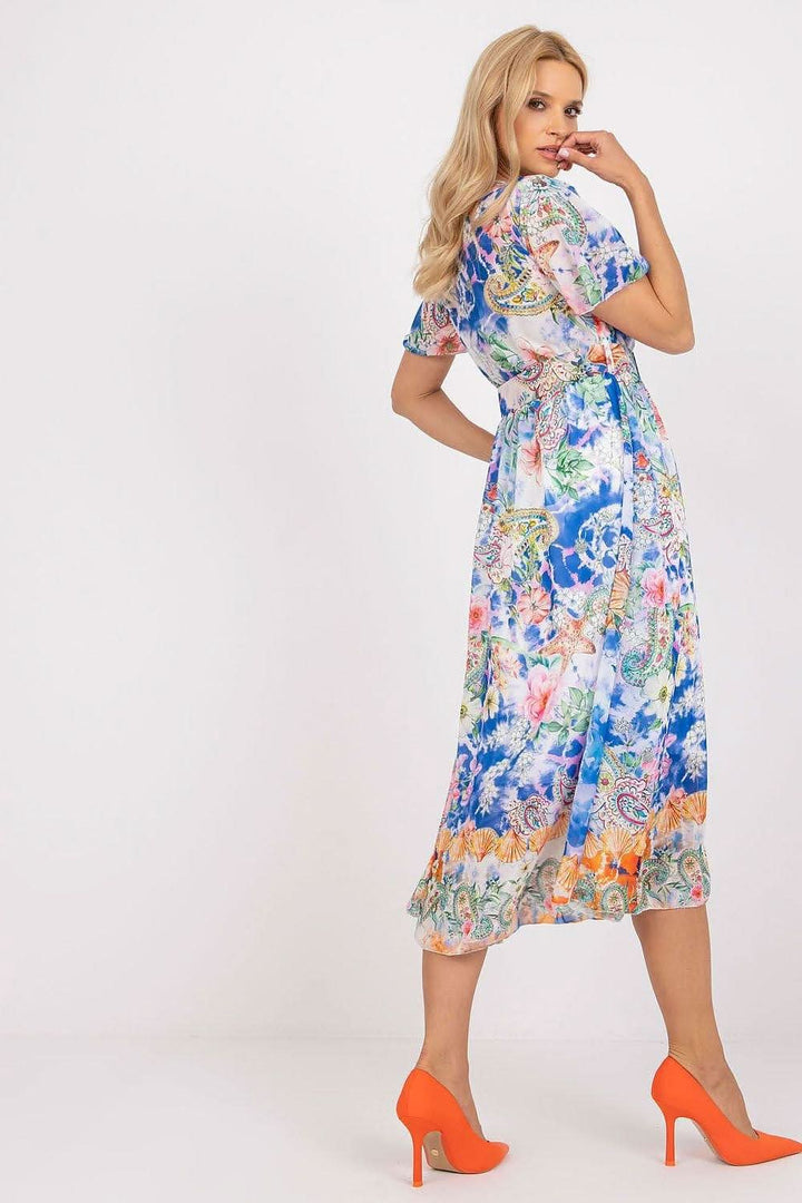Colorful Print Flared Midi Dress with Belt - Ludowika 