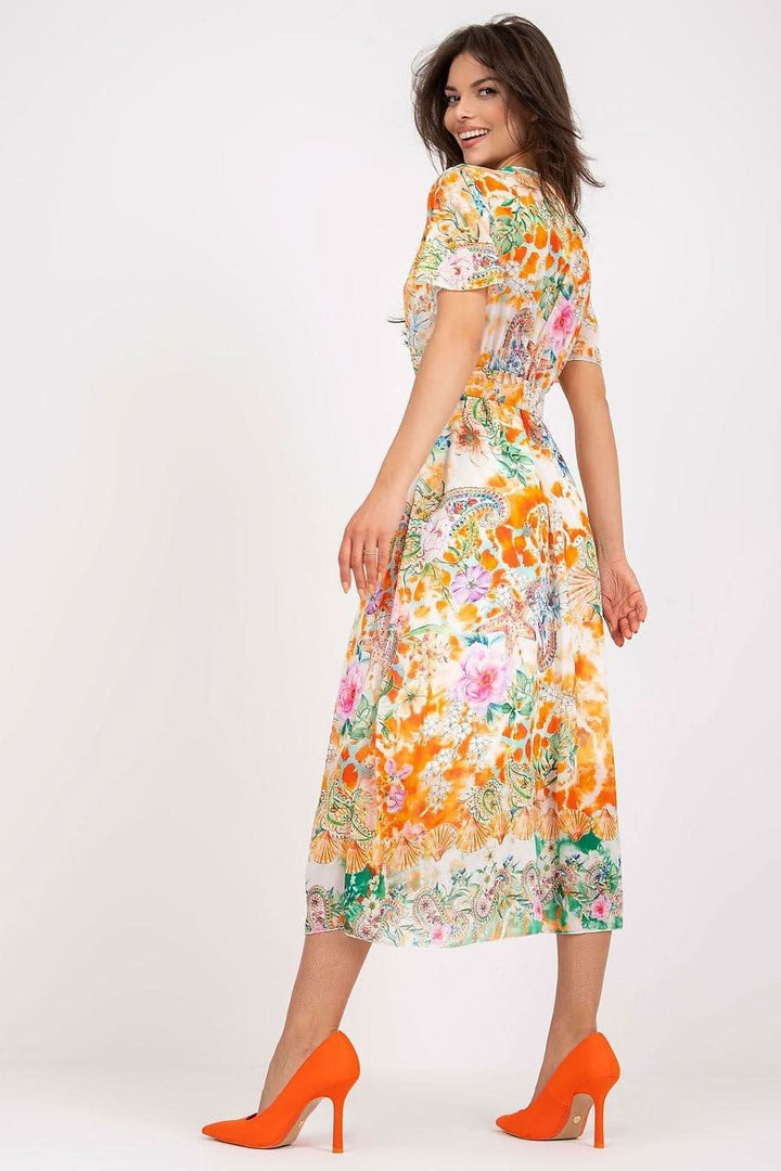 Colorful Print Flared Midi Dress with Belt - Ludowika 