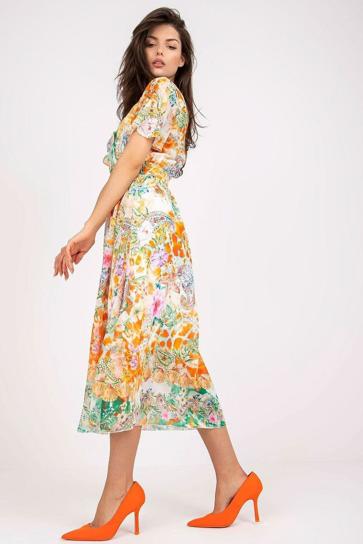 Colorful Print Flared Midi Dress with Belt - Ludowika 