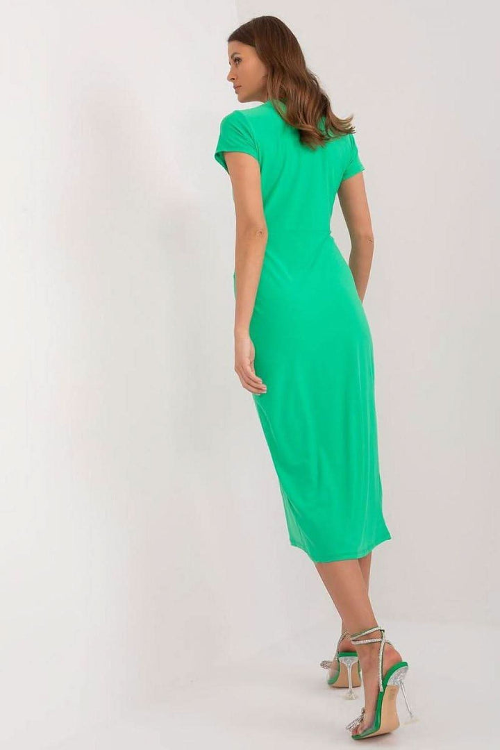 Colorful Print Pencil Midi Dress with Heart Neckline and Front Slit - Ludowika 