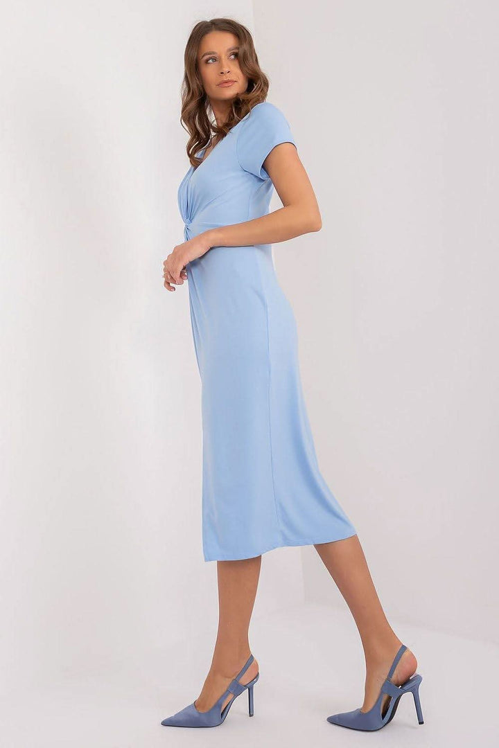 Colorful Print Pencil Midi Dress with Heart Neckline and Front Slit - Ludowika 