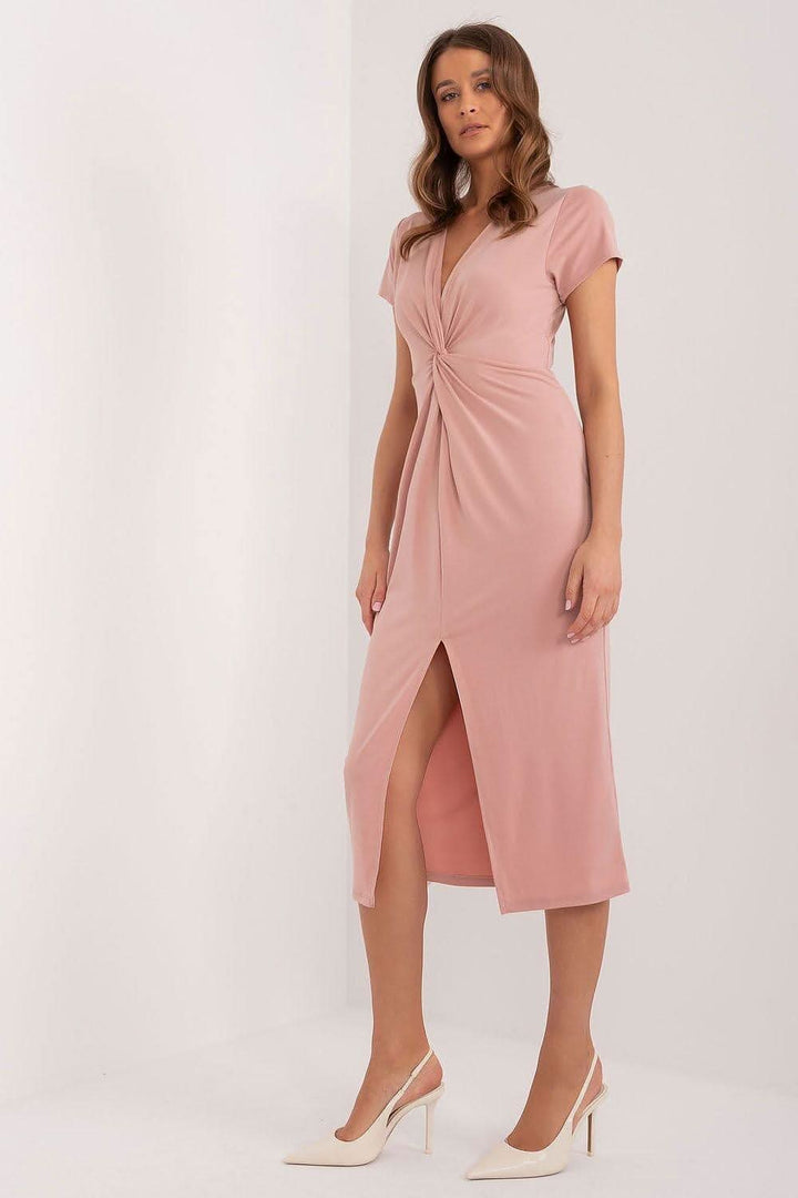 Colorful Print Pencil Midi Dress with Heart Neckline and Front Slit - Ludowika 