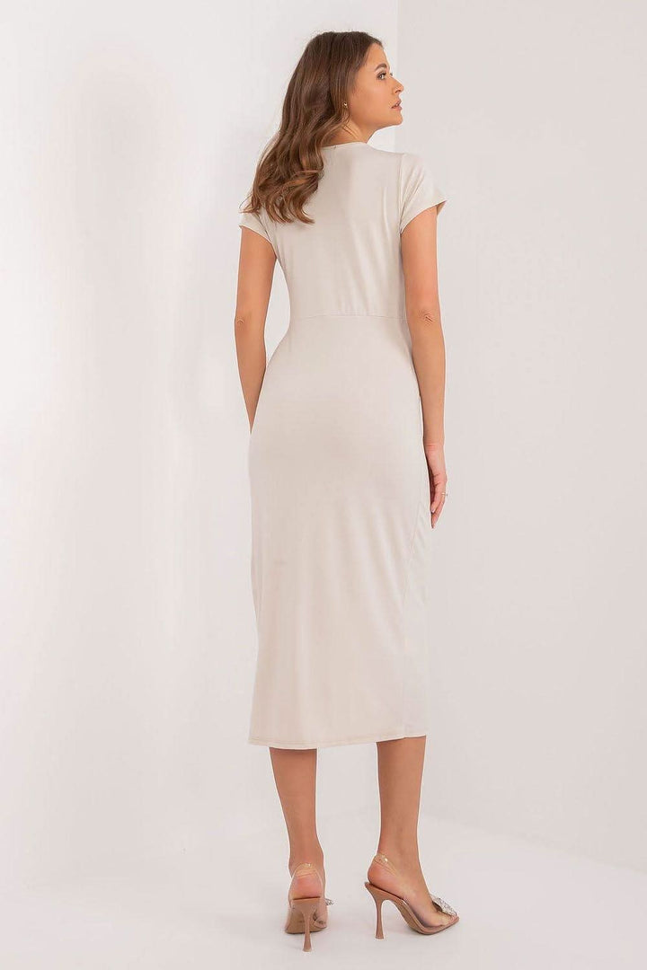 Colorful Print Pencil Midi Dress with Heart Neckline and Front Slit - Ludowika 