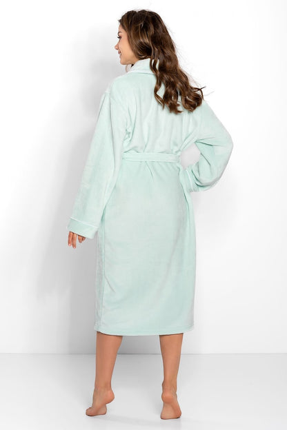 Classic Cut Green Women's Bathrobe with Pockets, Waist Tie, and Long Sleeves