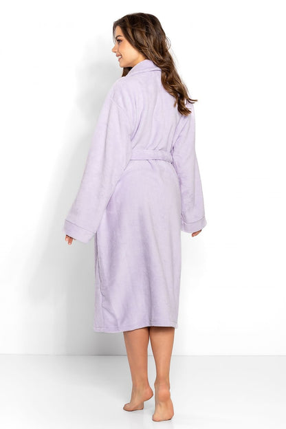 Elegant Purple Women's Bathrobe with Long Sleeves, Pockets, and Waist Binding