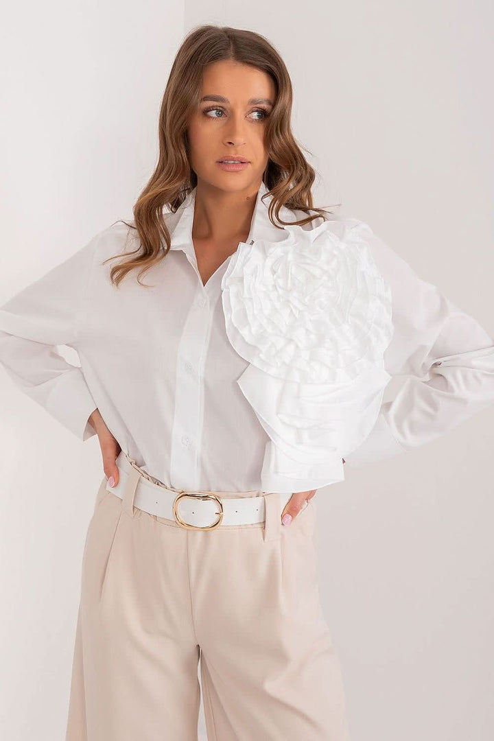 Elegant Women's Shirt with Decorative Fabric Flower - Ludowika 
