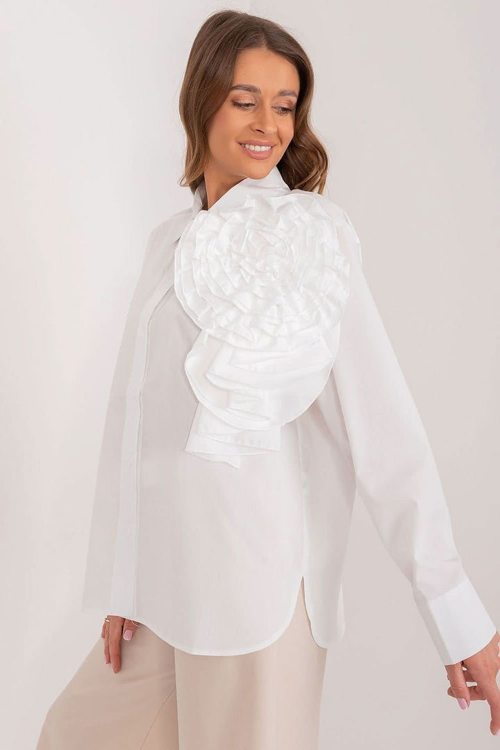 Elegant Women's Shirt with Decorative Fabric Flower - Ludowika 