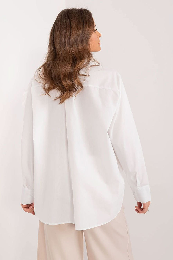 Elegant Women's Shirt with Decorative Fabric Flower - Ludowika 
