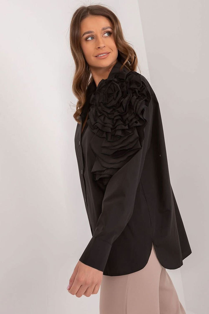 Elegant Women's Shirt with Decorative Fabric Flower - Ludowika 