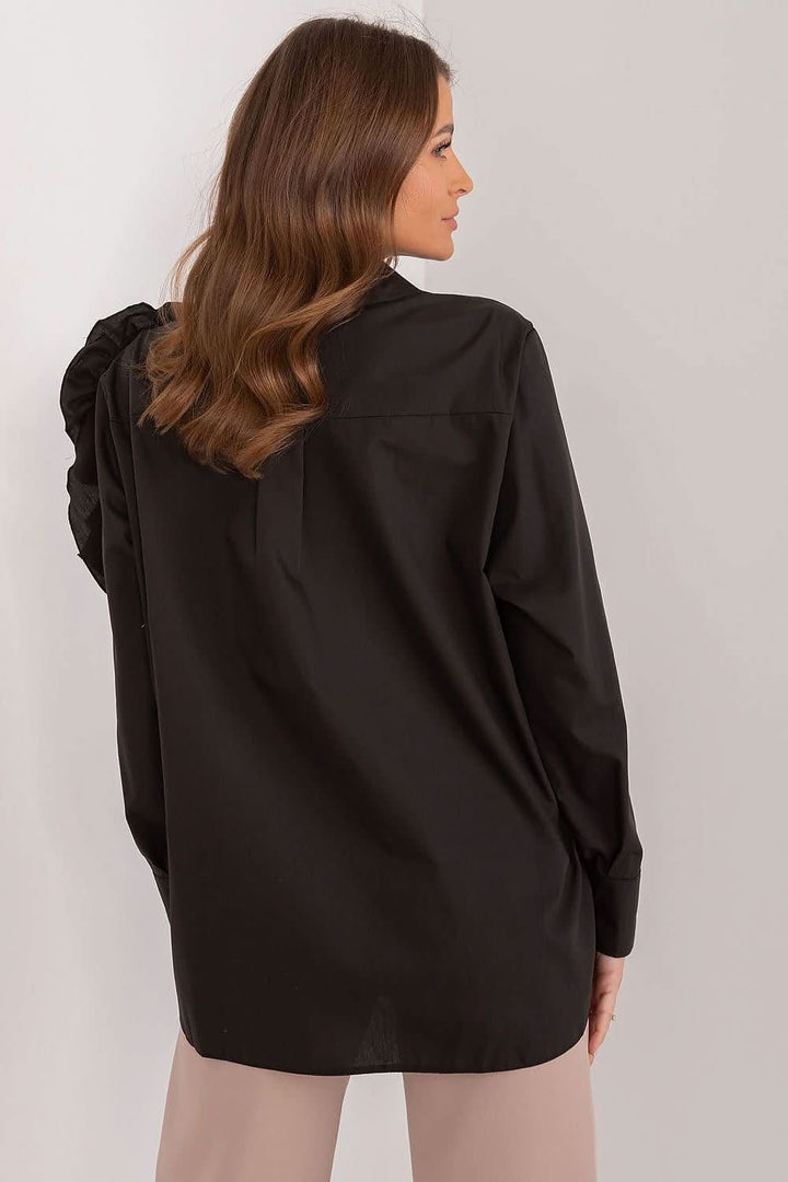 Elegant Women's Shirt with Decorative Fabric Flower - Ludowika 