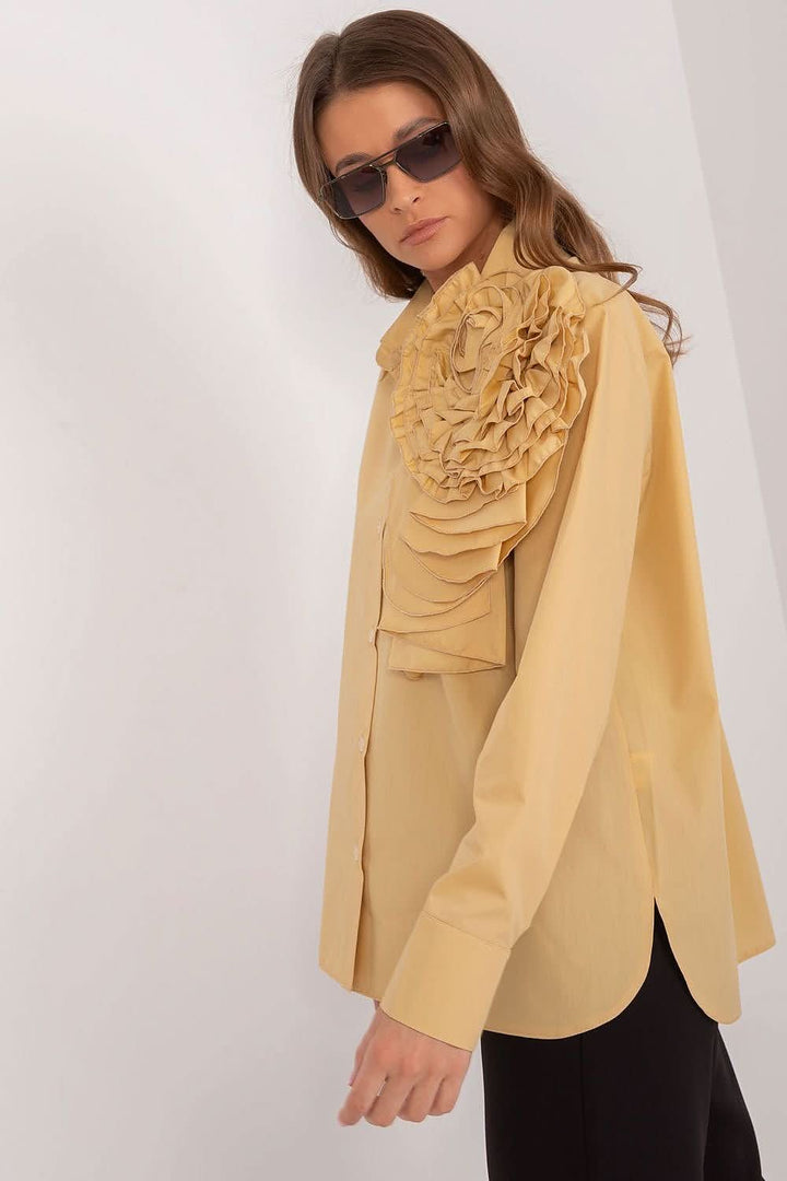 Elegant Women's Shirt with Decorative Fabric Flower - Ludowika 