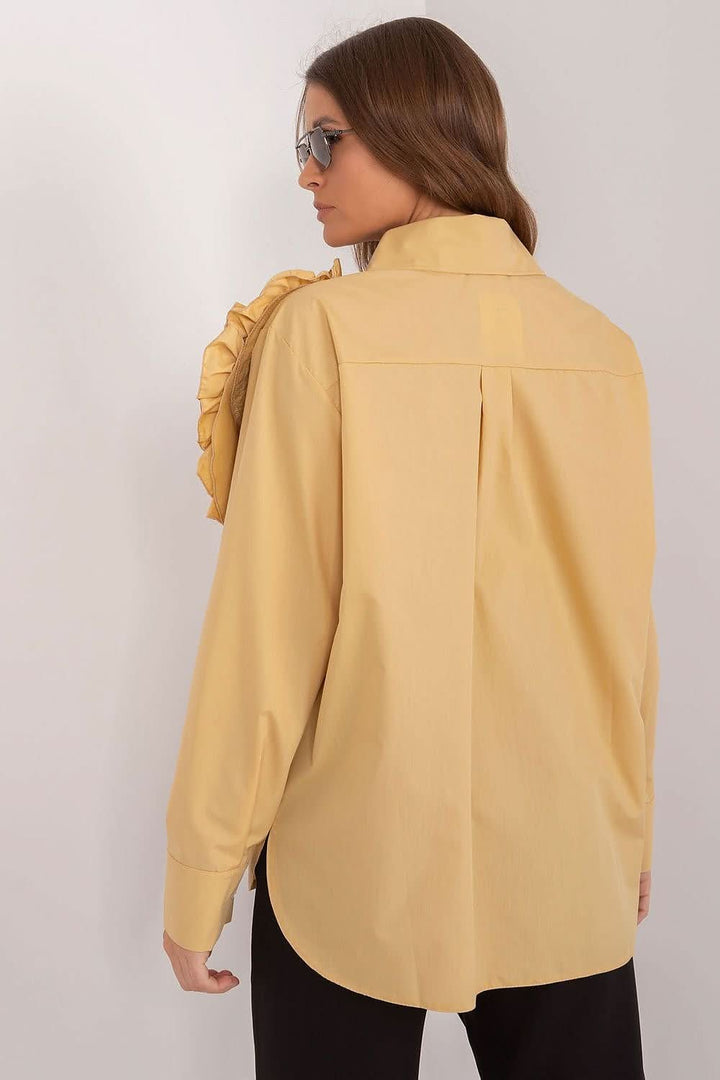 Elegant Women's Shirt with Decorative Fabric Flower - Ludowika 
