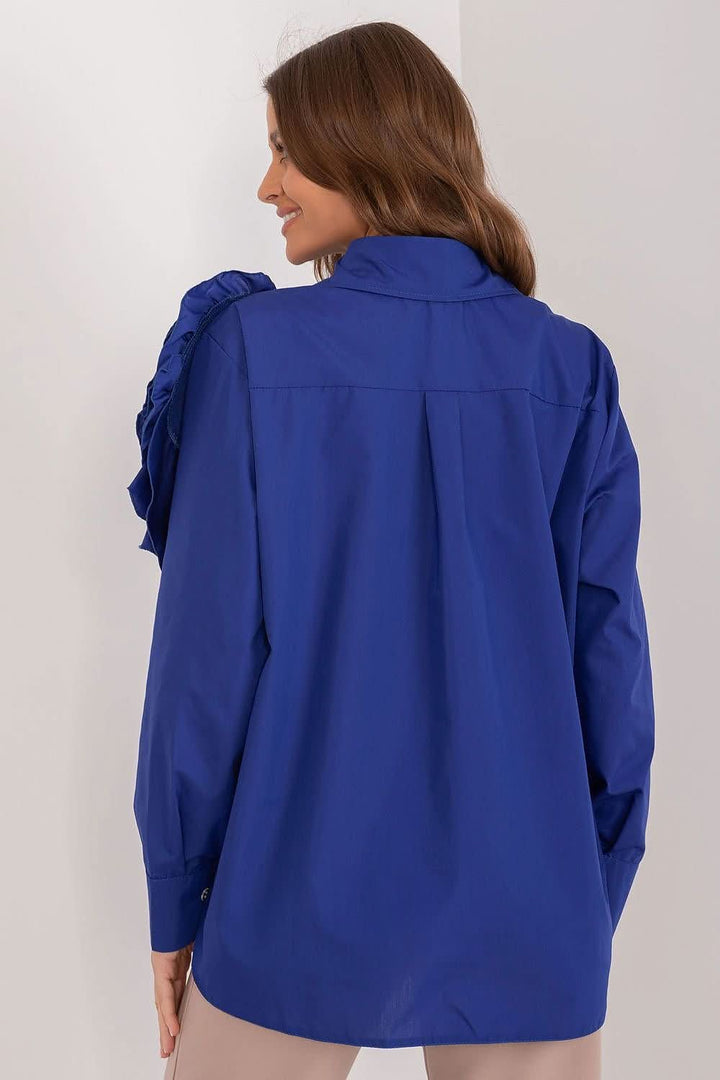 Elegant Women's Shirt with Decorative Fabric Flower - Ludowika 