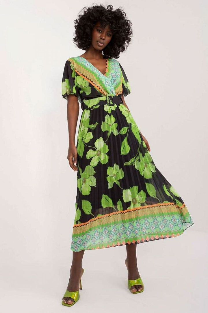 Floral Summer Dress with Frilled Sleeves and Pleated Skirt - Ludowika 