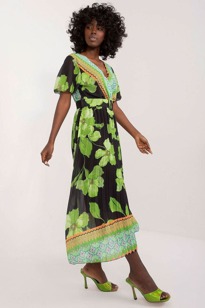 Floral Summer Dress with Frilled Sleeves and Pleated Skirt - Ludowika 