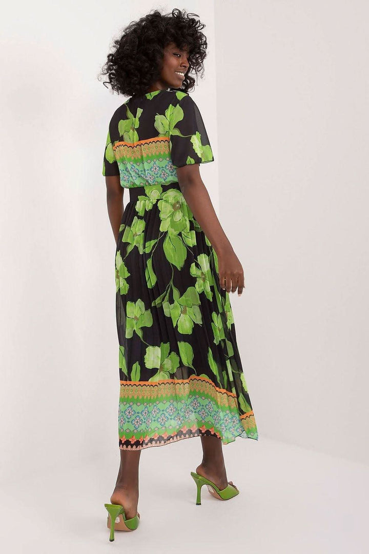 Floral Summer Dress with Frilled Sleeves and Pleated Skirt - Ludowika 