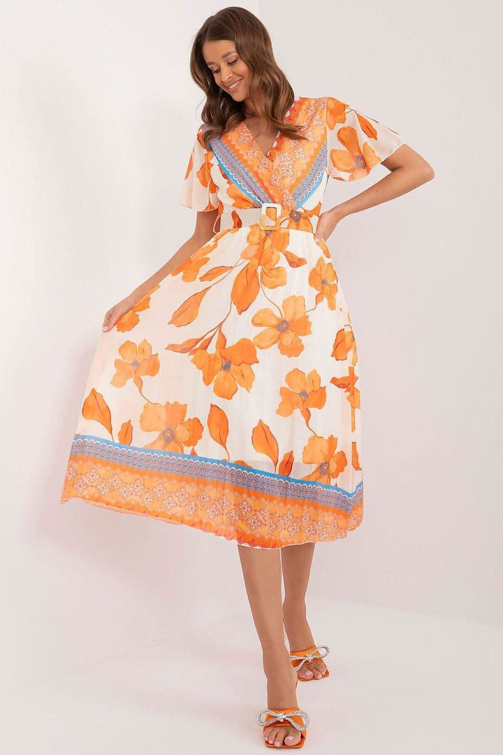 Floral Summer Dress with Frilled Sleeves and Pleated Skirt - Ludowika 
