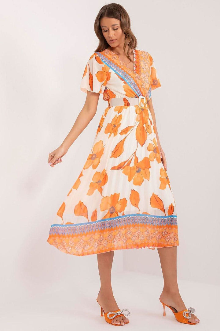 Floral Summer Dress with Frilled Sleeves and Pleated Skirt - Ludowika 