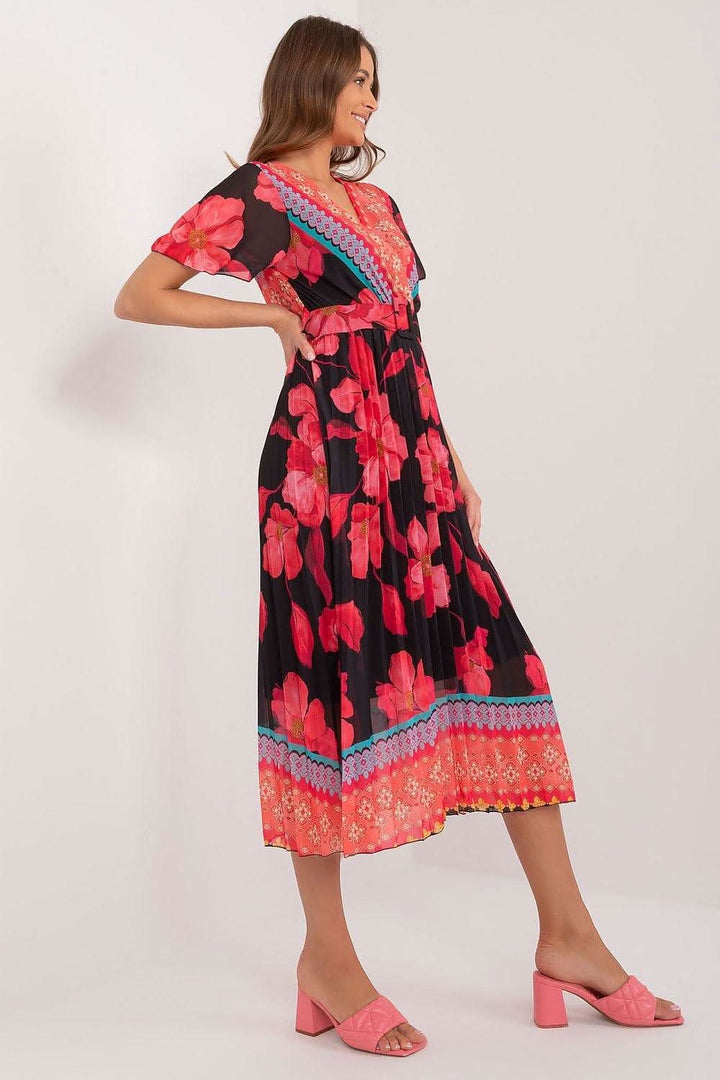 Floral Summer Dress with Frilled Sleeves and Pleated Skirt - Ludowika 