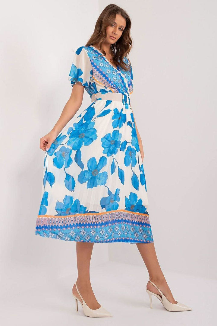 Floral Summer Dress with Frilled Sleeves and Pleated Skirt - Ludowika 