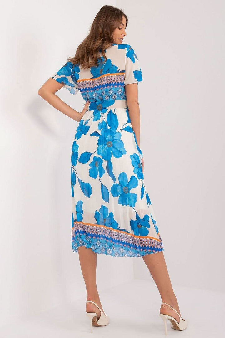 Floral Summer Dress with Frilled Sleeves and Pleated Skirt - Ludowika 