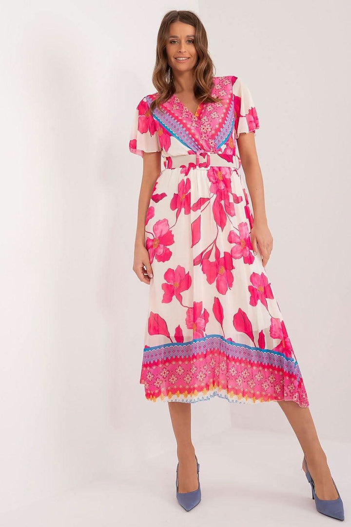 Floral Summer Dress with Frilled Sleeves and Pleated Skirt - Ludowika 