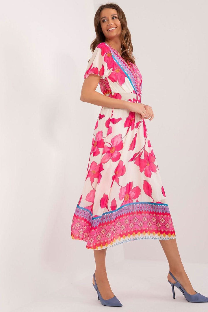 Floral Summer Dress with Frilled Sleeves and Pleated Skirt - Ludowika 