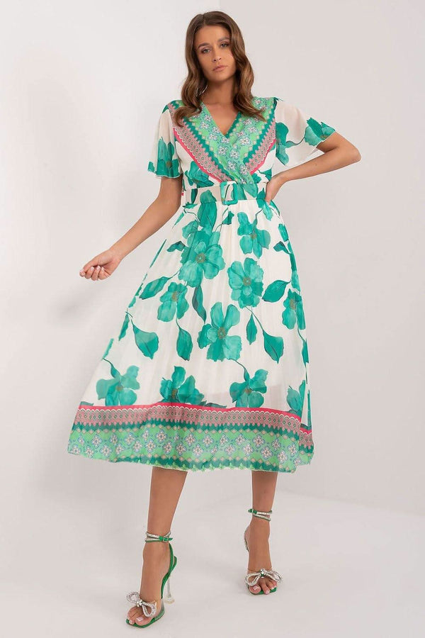 Floral Summer Dress with Frilled Sleeves and Pleated Skirt - Ludowika 