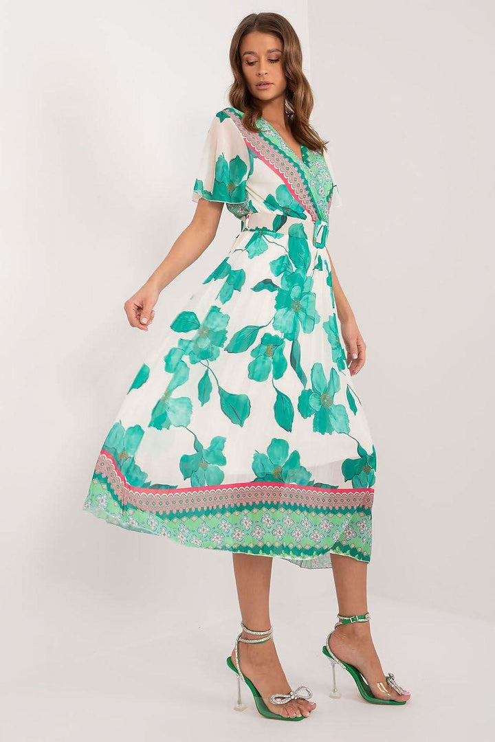 Floral Summer Dress with Frilled Sleeves and Pleated Skirt - Ludowika 