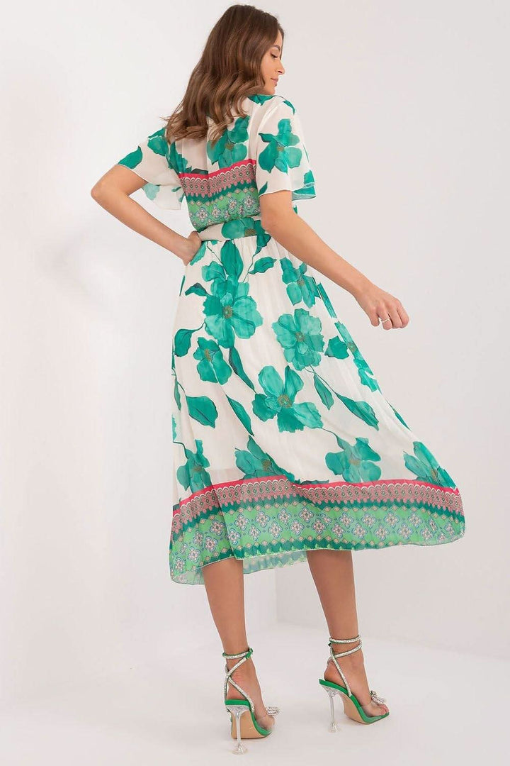 Floral Summer Dress with Frilled Sleeves and Pleated Skirt - Ludowika 