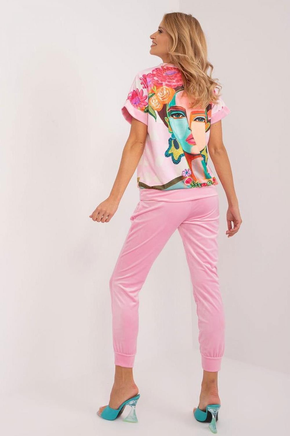 Floral, Face, and Butterfly Design Velour Blouse and Pants Set