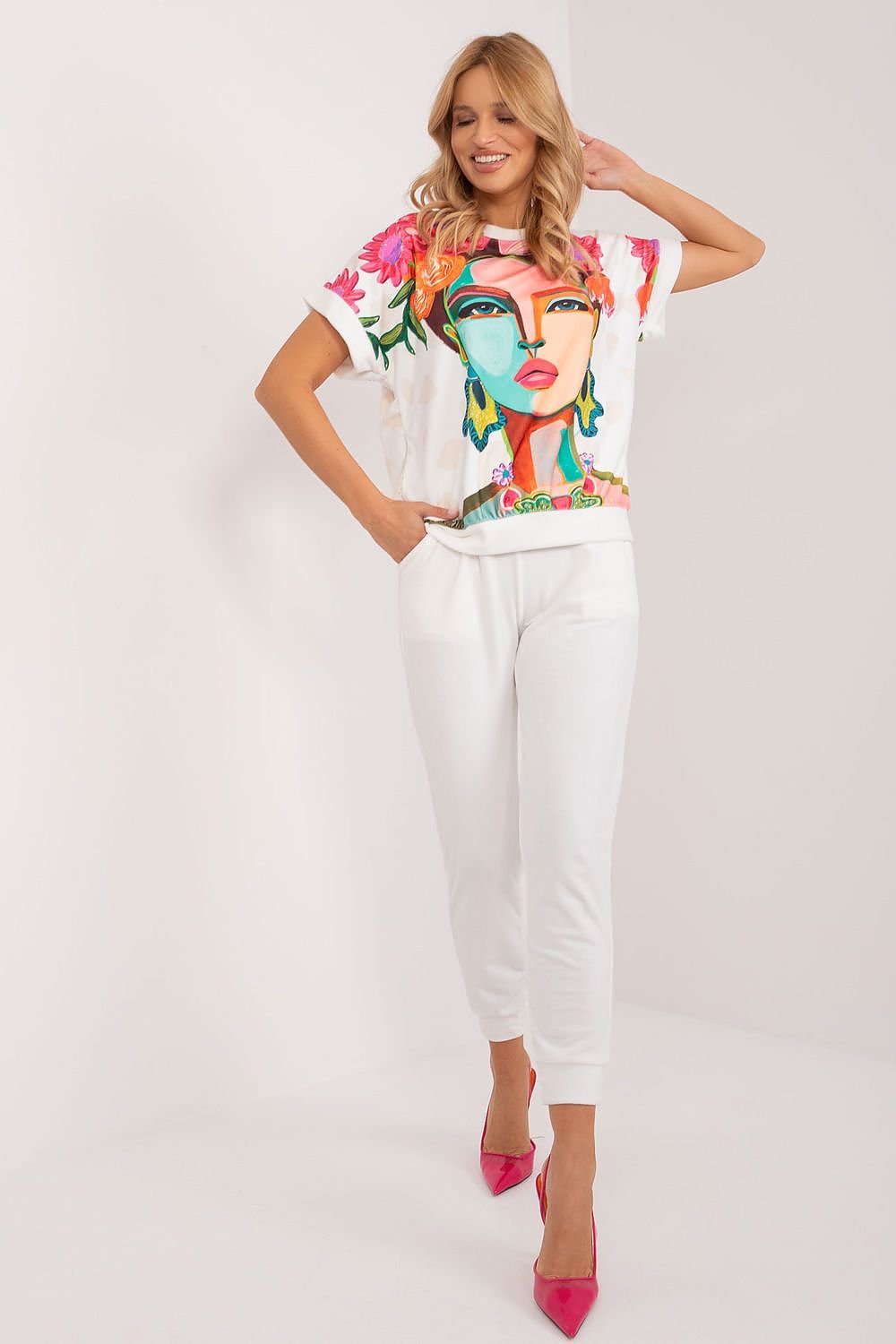 Floral, Face, and Butterfly Design Velour Blouse and Pants Set