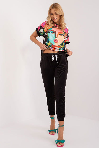 Floral, Face, and Butterfly Design Velour Blouse and Pants Set