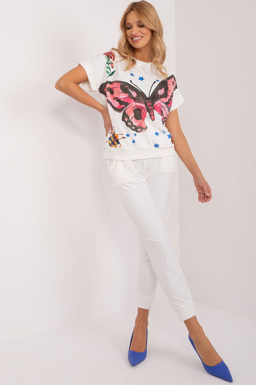 Floral, Face, and Butterfly Design Velour Blouse and Pants Set