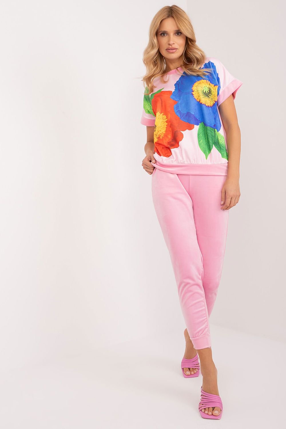 Floral, Face, and Butterfly Design Velour Blouse and Pants Set