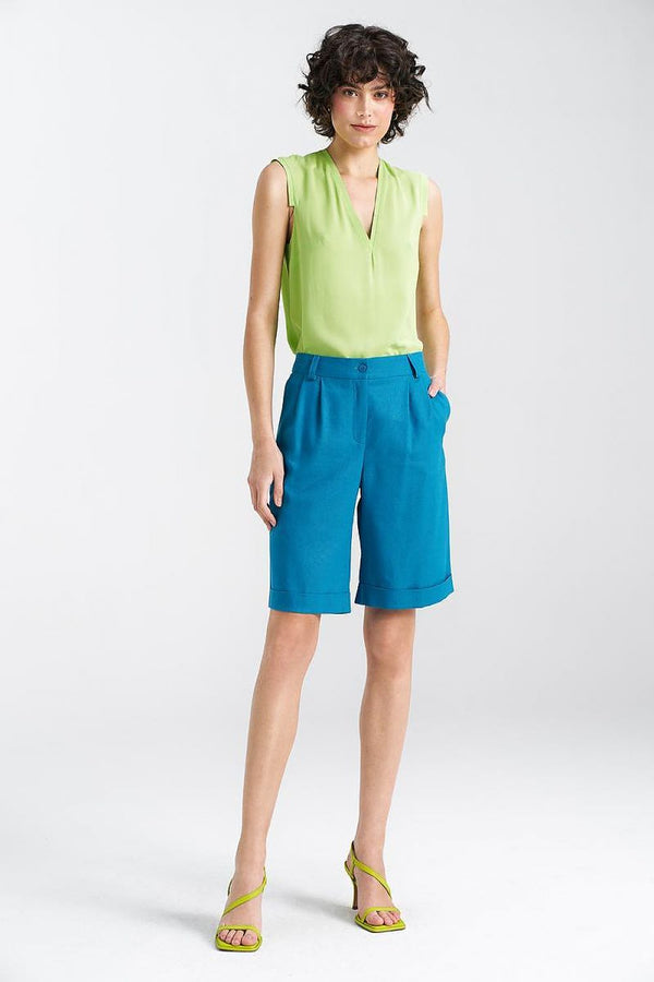 Relaxed Fit Knee-Length Shorts with Cuffed Hem - Ludowika 